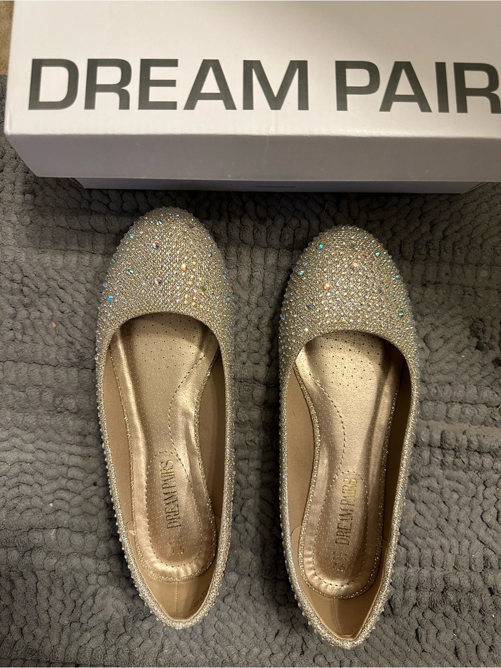Dream Pair Champagne Glitter Rhinestone Ballet Flats